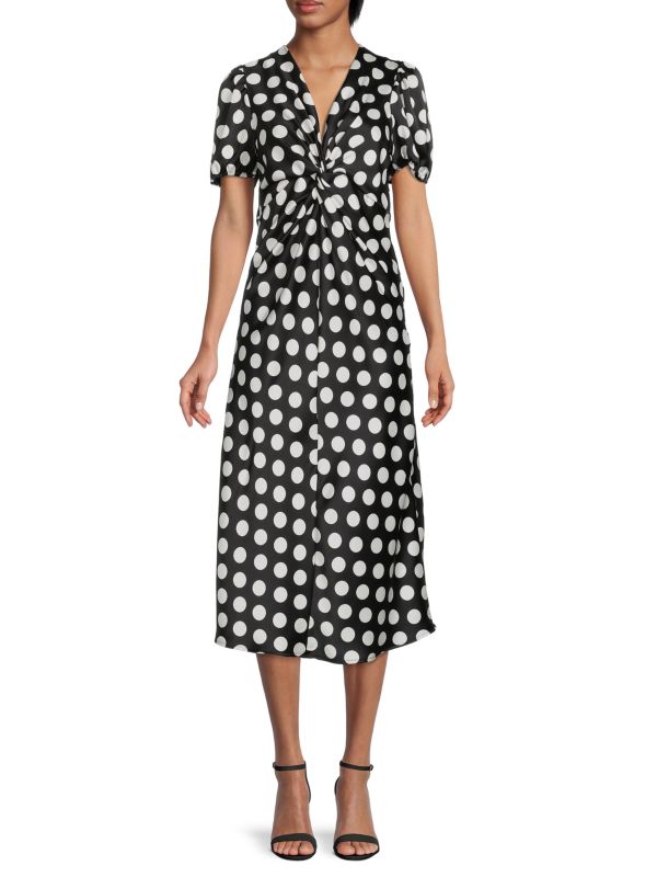 Renee C. Polka Dot Twisted Midi Dress